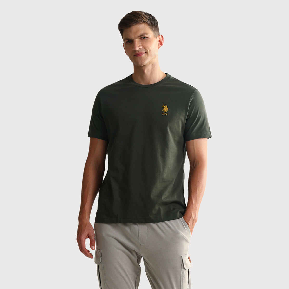 U.S. Polo Assn. Men's Solid T-shirts | Blue Melange & White - M