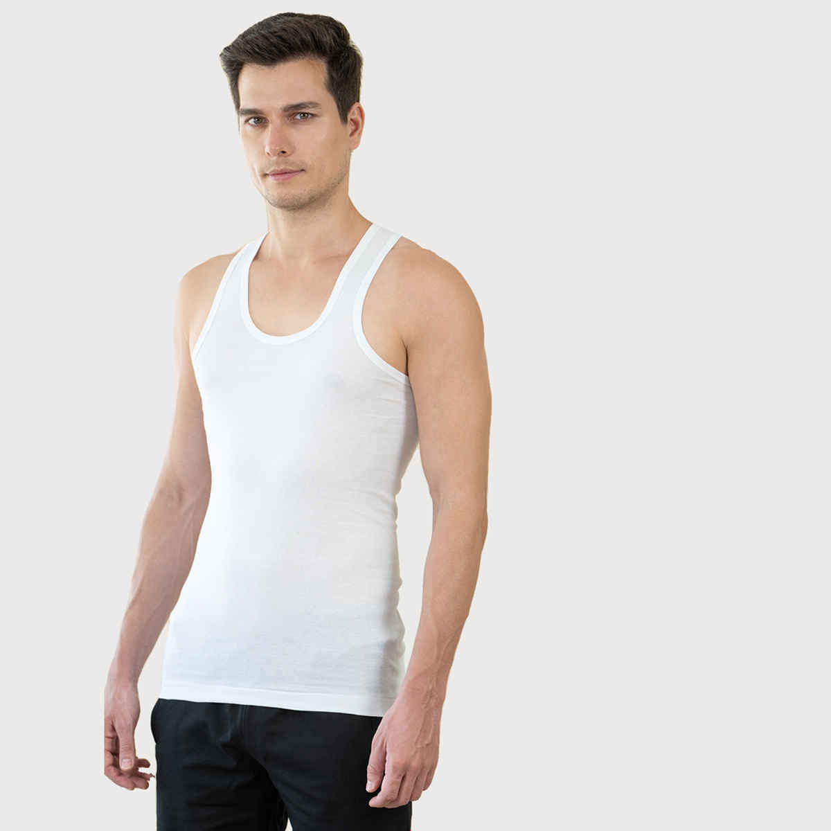 Lux Cozi Mexx Pure Cotton Round Neck Ribbed Vest | White | L | Pack Of 3