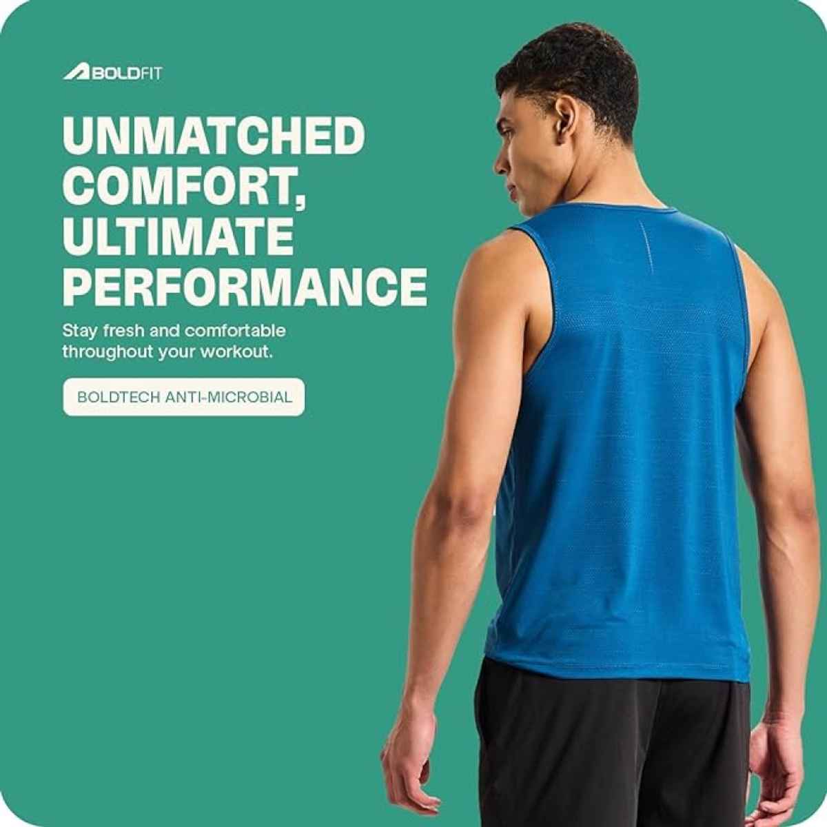 Boldfit Men's Vest Sleeveless Muscle Tank Gym | Blue - M