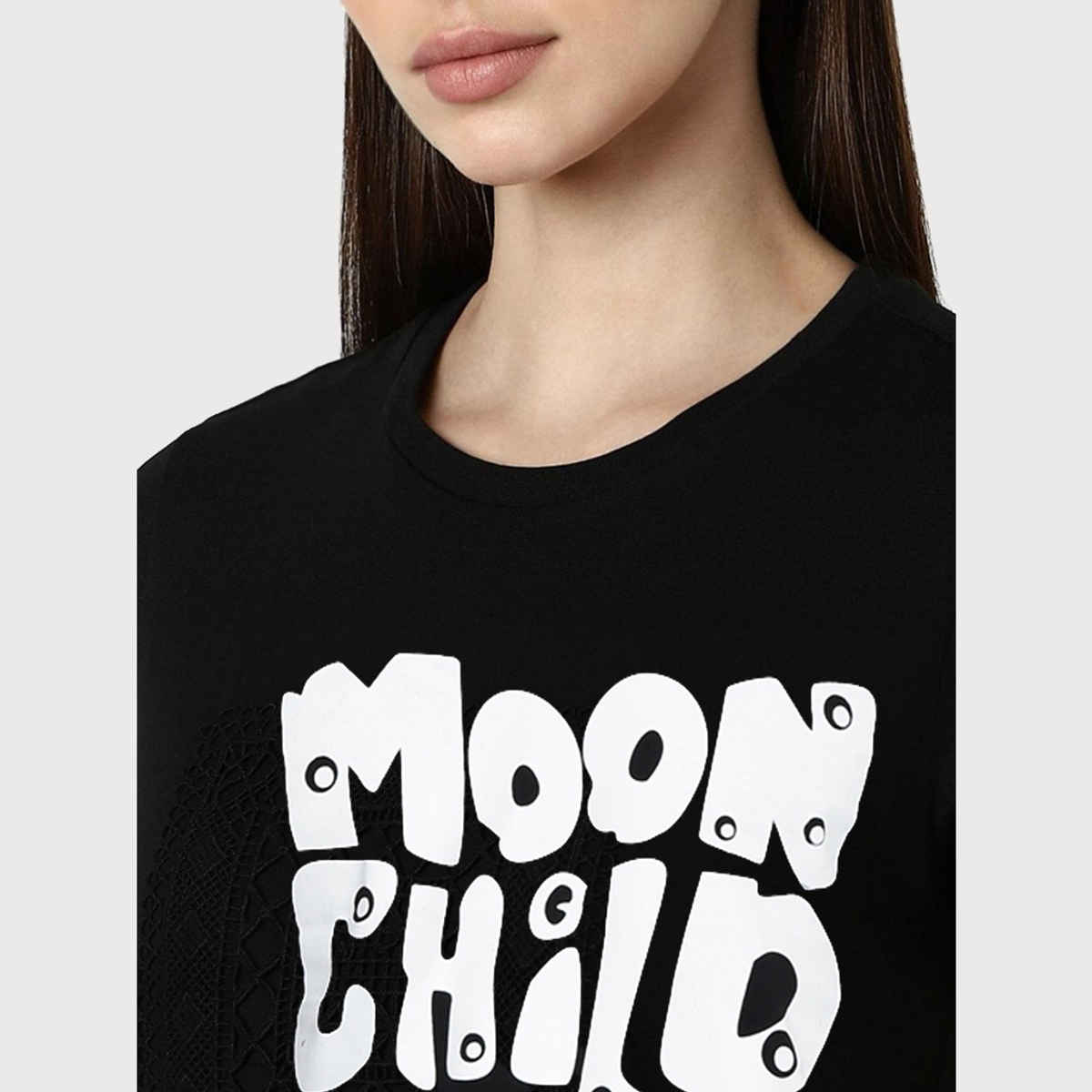 Smartees Women's Regular Fit Printed T-shirt | WW - Moon Child | Black - M
