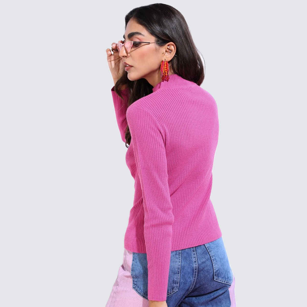 Ketch Women High Neck Long Sleeve Sweater | Pink | XL