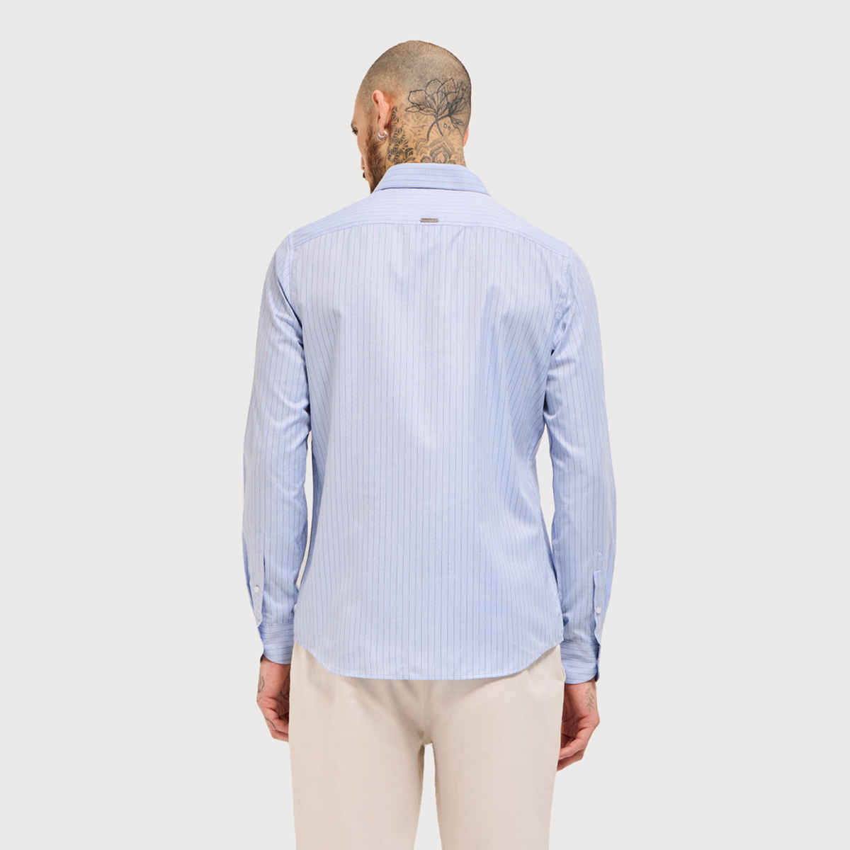 THE BEAR HOUSE Men's Striped Tailored Fit Formal Shirt | TBH-MUJOK-BL | Blue - XL