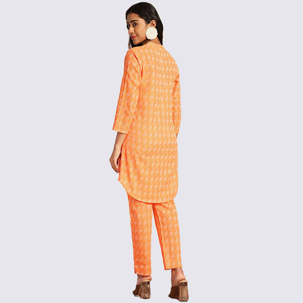 Janasya Women's Orange Pure Cotton Woven Design Regular Co-ord Set - S