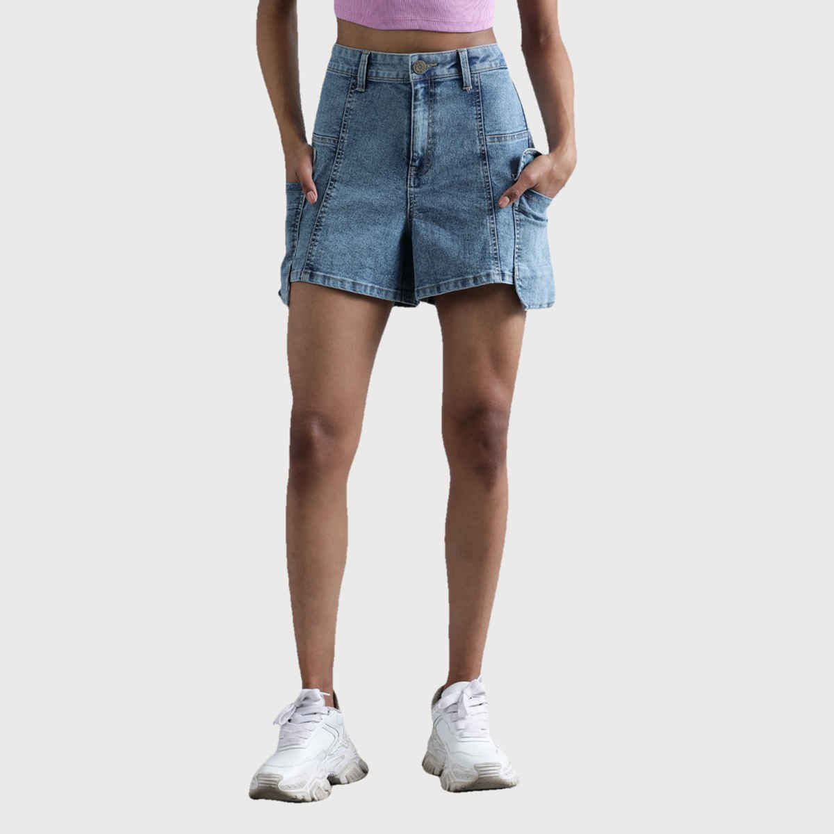 Bene Kleed Women Mid Blue Regular Denim Shorts 34