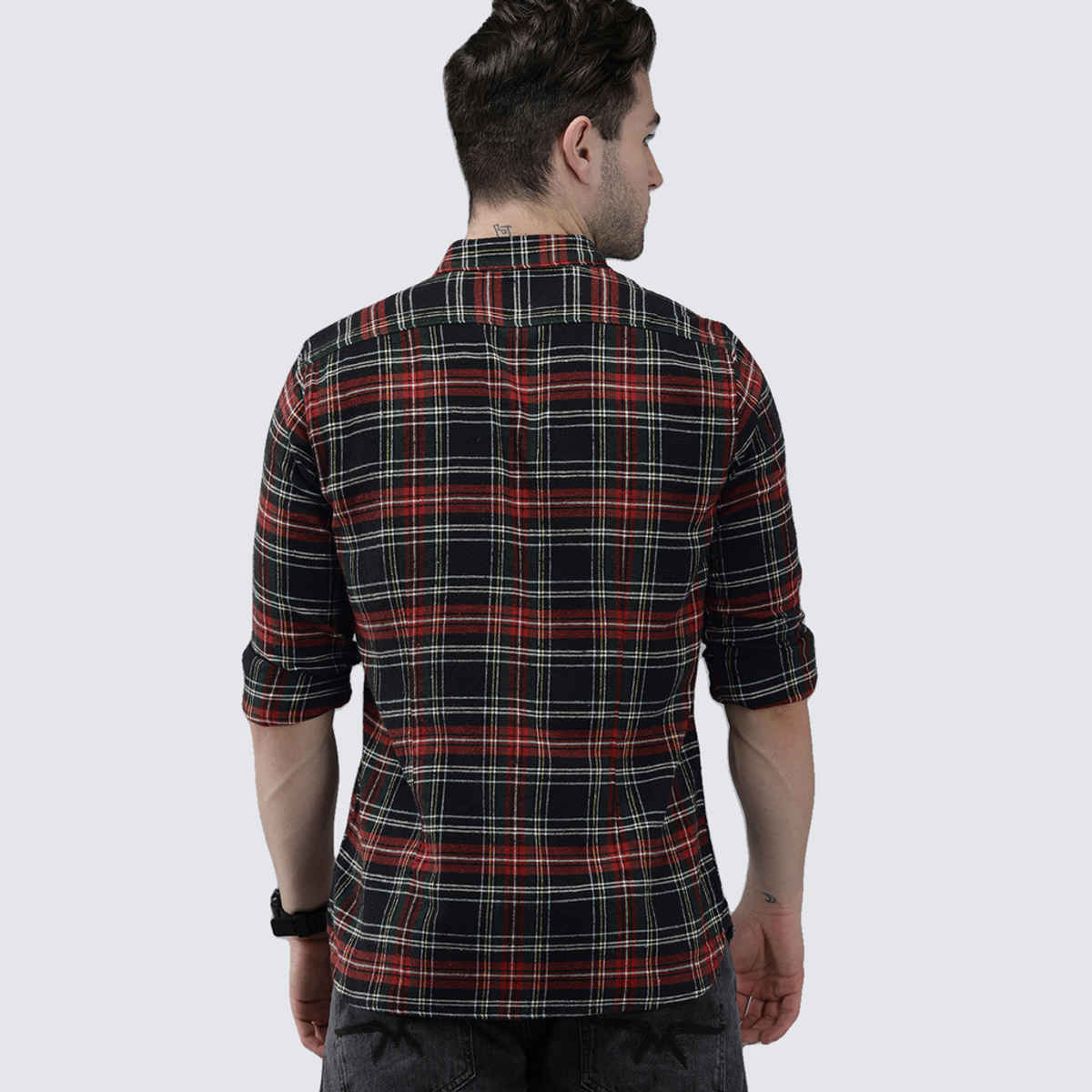 The Bear House Men Slim Fit Checked Shirt - Anglo | Black and Red | M