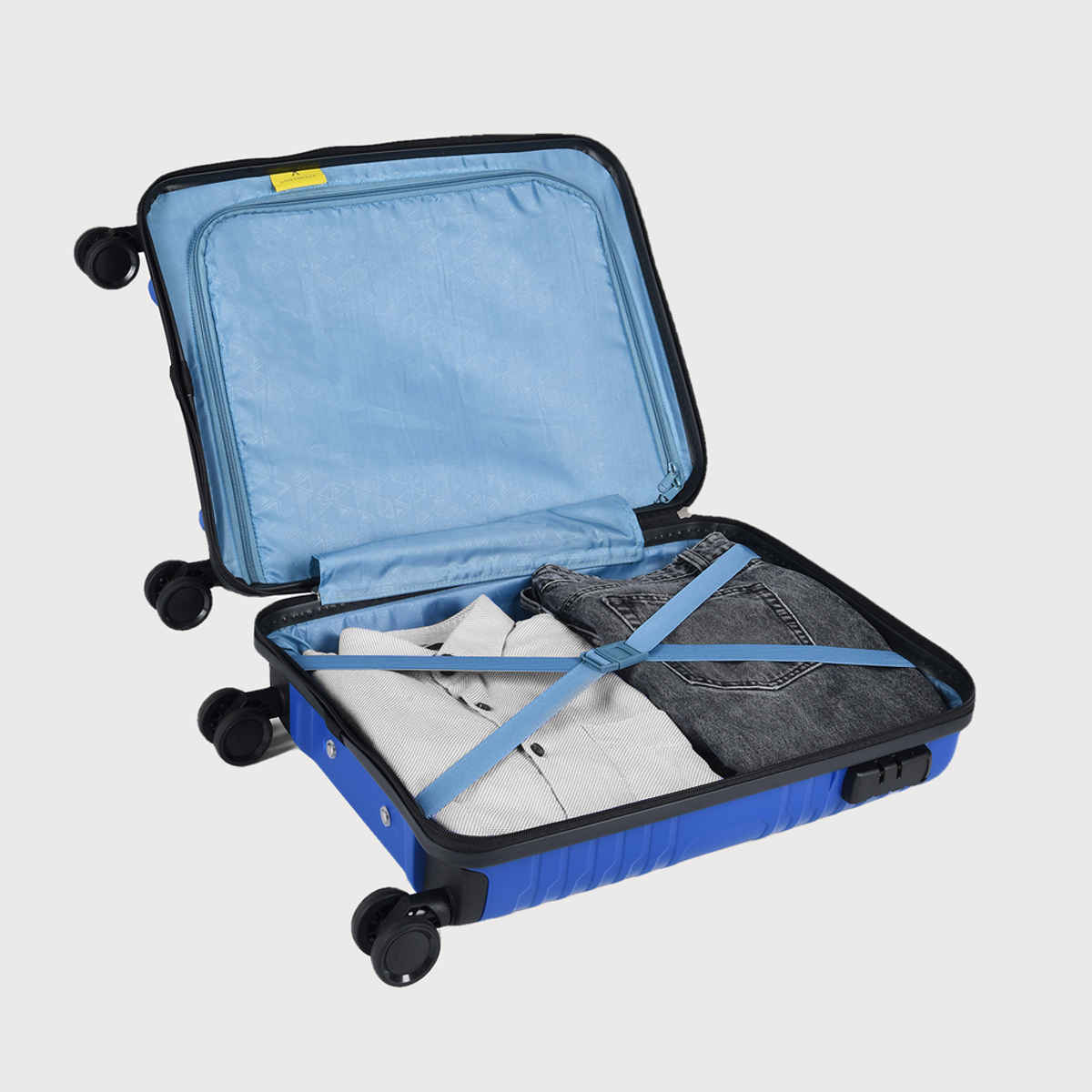 Aristocrat Unisex Textured PP 55 L Retractable Hard Luggage Trolley Bag | Blue - 56 cm