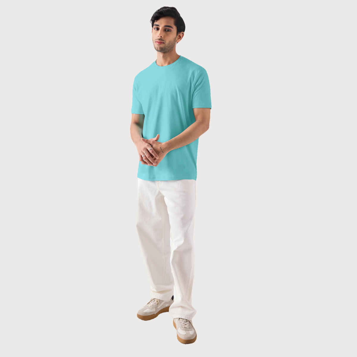The Souled Store Men's Regular Supima- Airy Blue Supima T-shirts | L