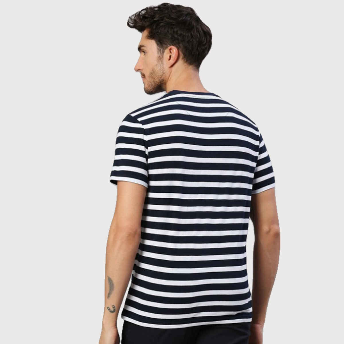Dennis Lingo Men'striped Half Sleeve Casual T-shirt | Navy | M