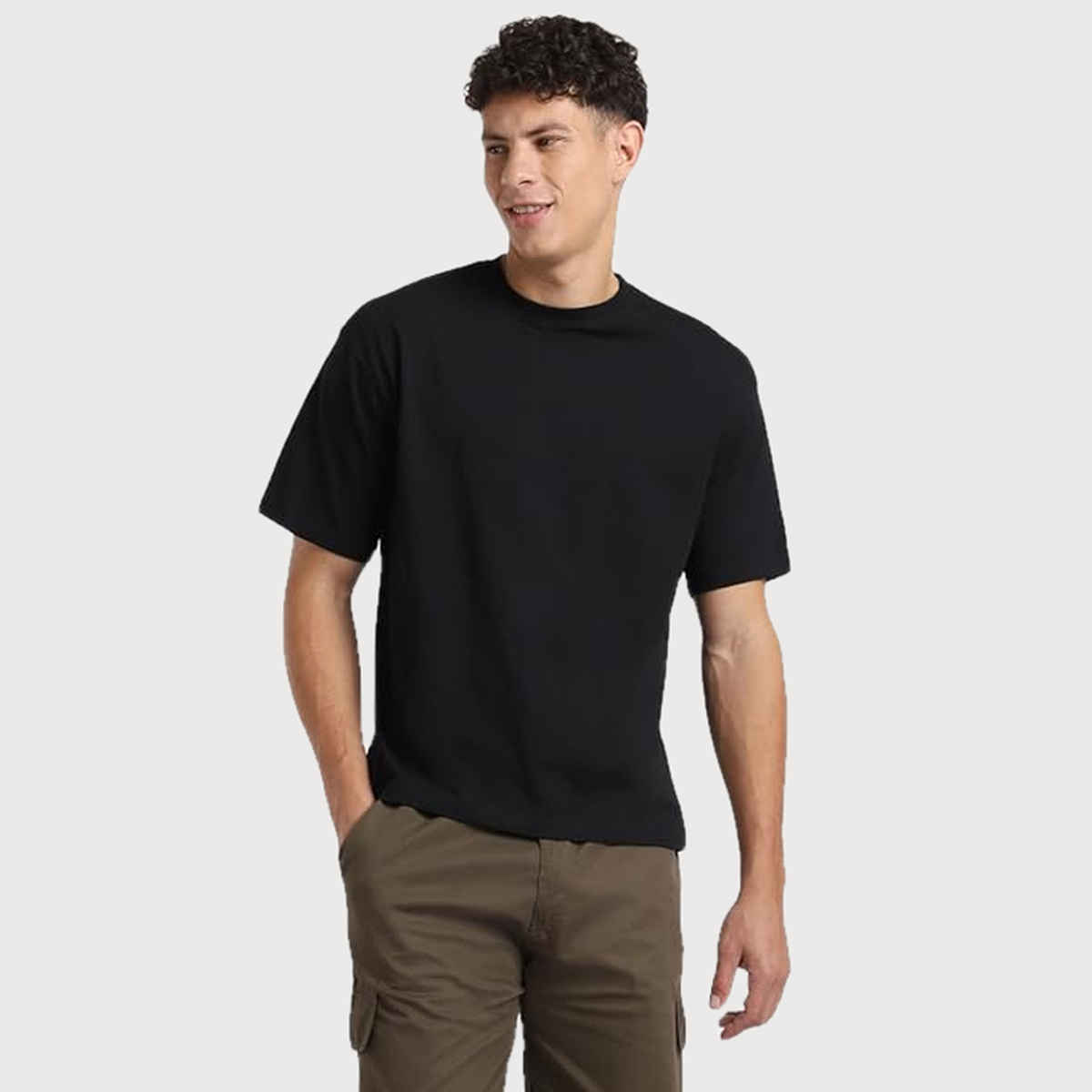 Nobero Men's Oversized Solid T-shirt | Black - XXXL