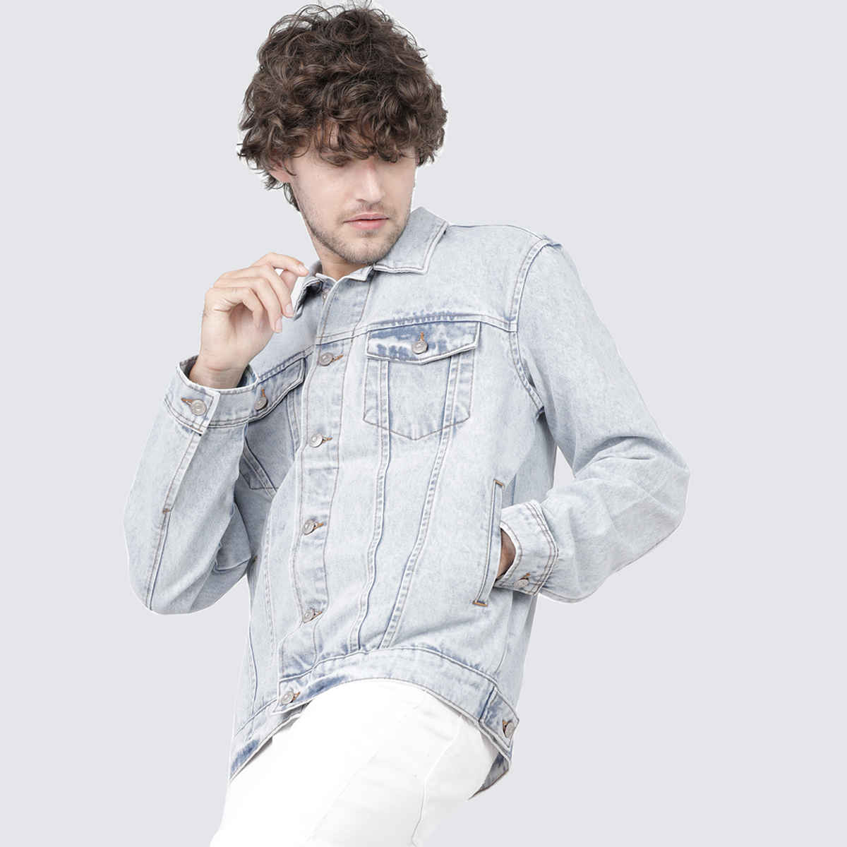 HIGHLANDER Men's Solidwashed Lightweight Denim Jacket | Light Blue - M