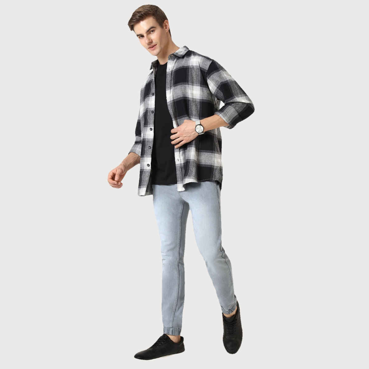 Urbano Fashion Men's Light Grey Slim Fit Stretch Jogger Jeans-30