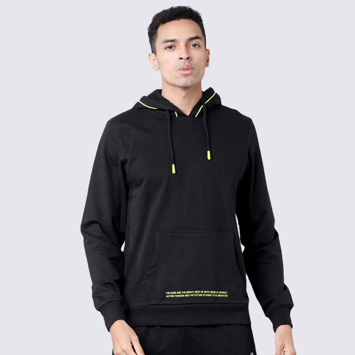 HIGHLANDER Men's Solid Hooded Sweatshirt | Black - M