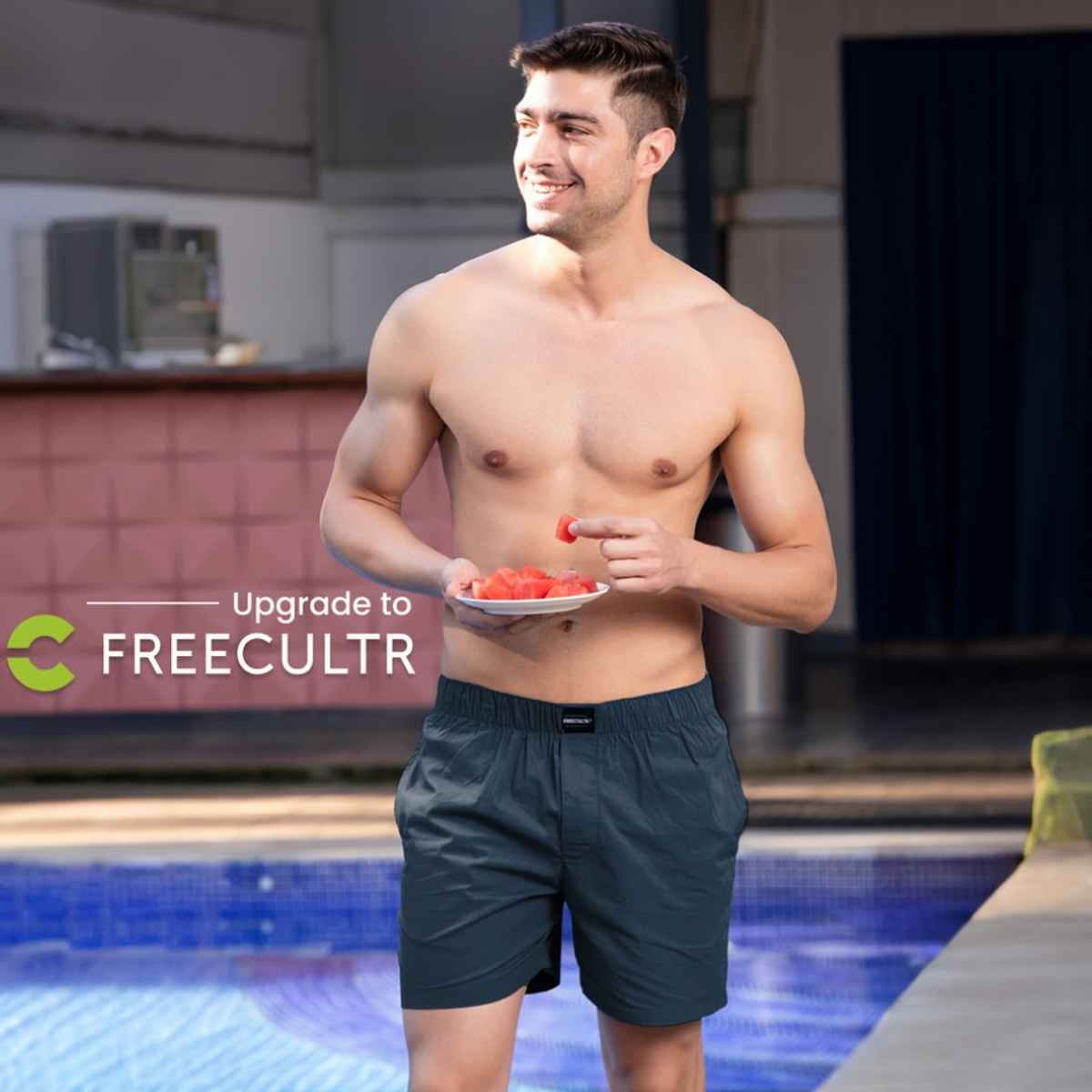 Freecultr Men s Silky Soft | All Day Boxer Shorts with Dual Deep Side Pocket | Blue - S
