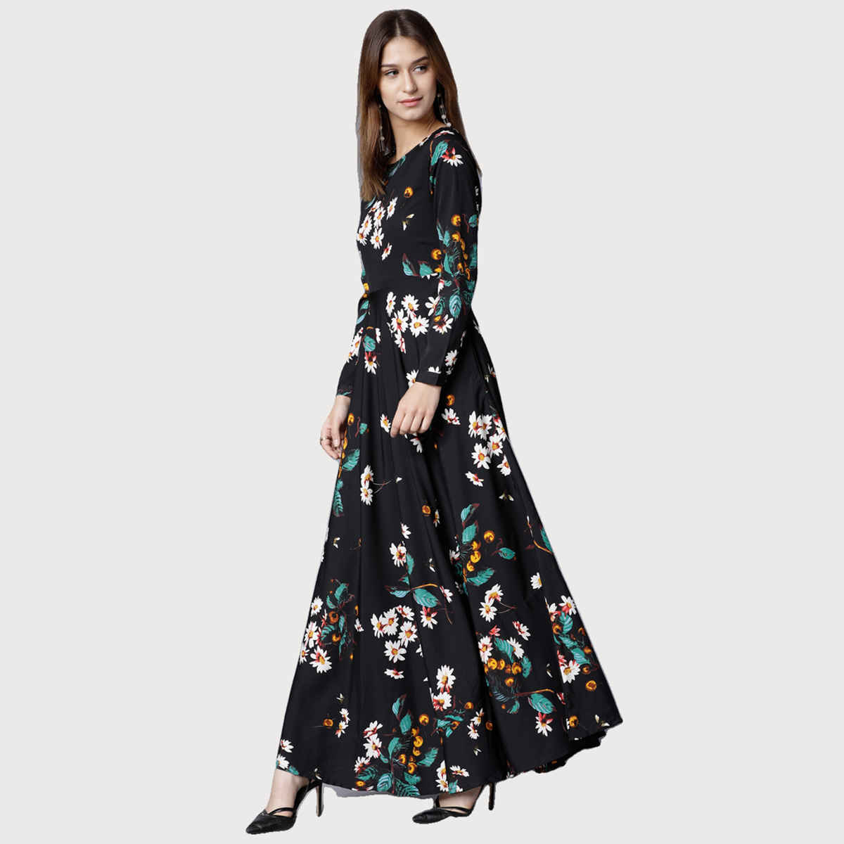 Tokyo Talkies Women's Floral Printed Maxi Dress | Black - S