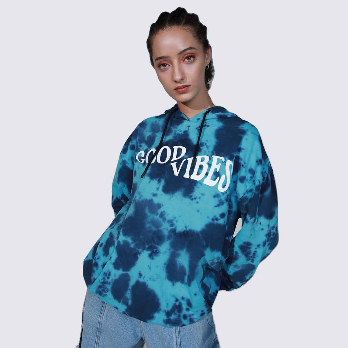 Hubberholme Women's Typography Printed Hooded Long Sleeve Sweatshirt | Blue - S