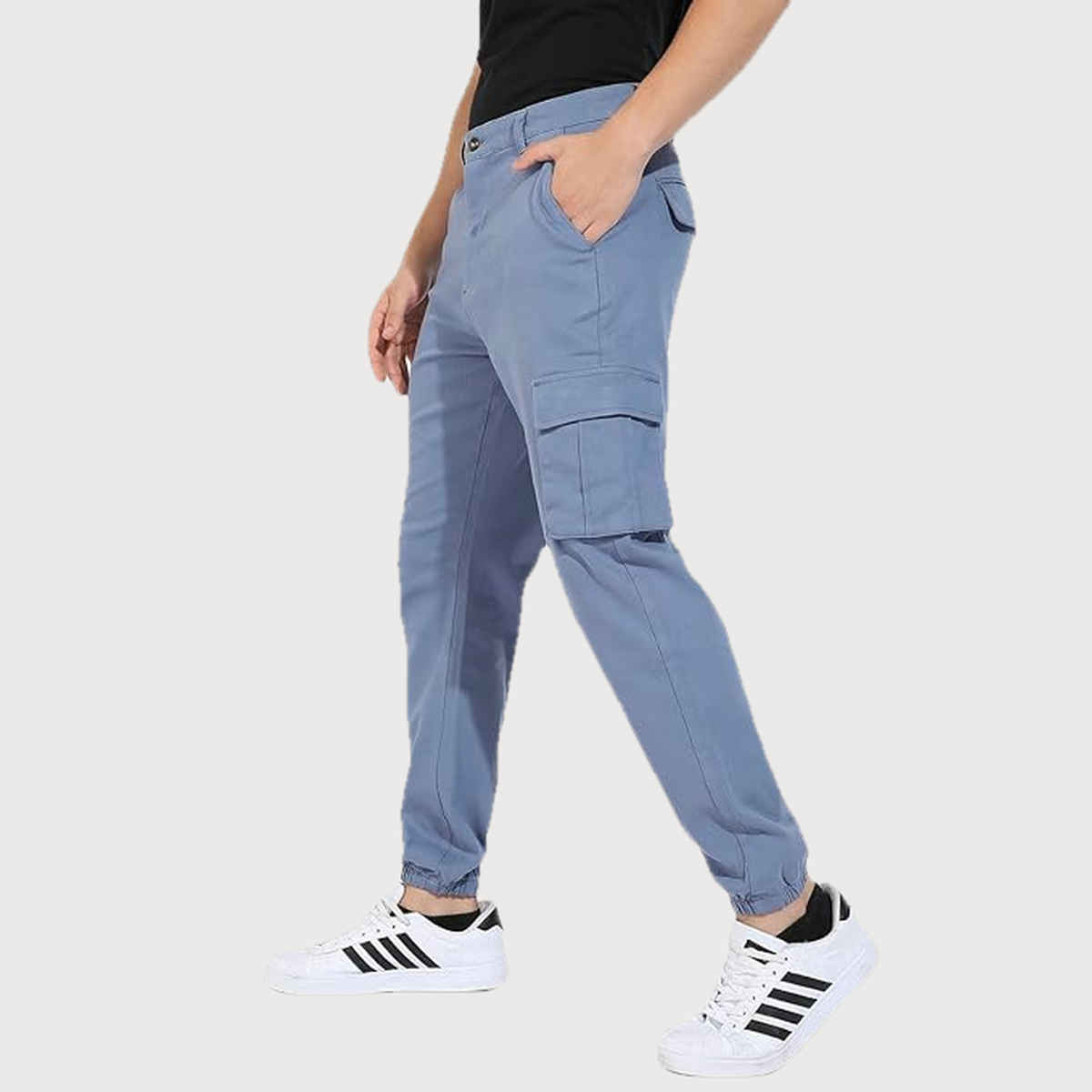 Campus Sutra Men's Cuffed Hem Cargo Trousers | Blue - 30