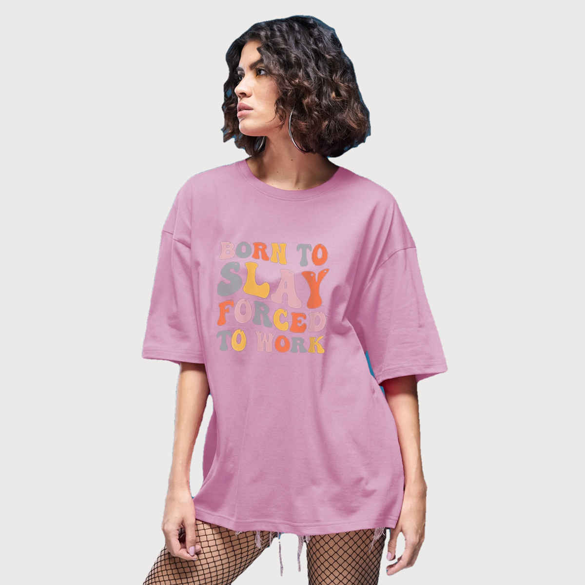 Smartees Women's Oversize Printed T-shirt | WW - 2039 | Pink - XL