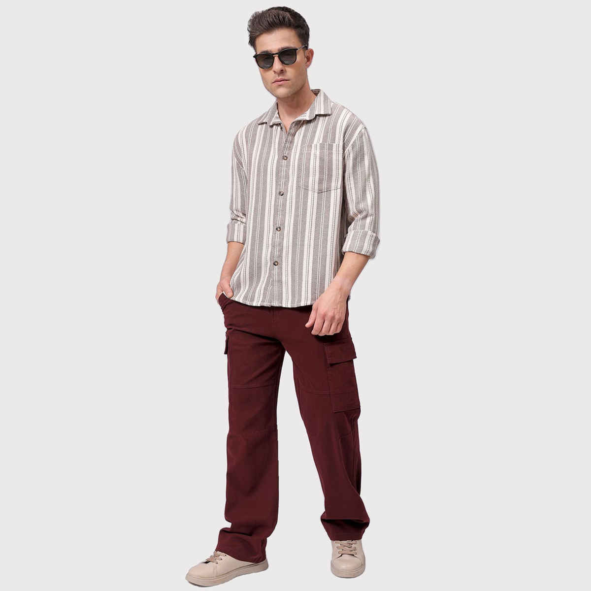 The Indian Garage Co Men's Relaxed Fit Striped Resort Shirt | Brown - S
