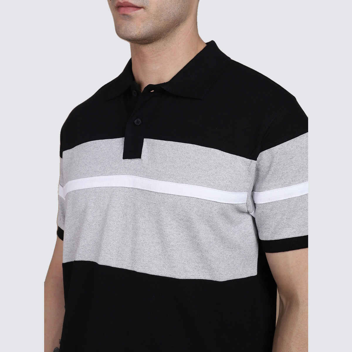 Dennis Lingo Men'striped Polo Collar Pure Cotton T-shirt | Black | XL
