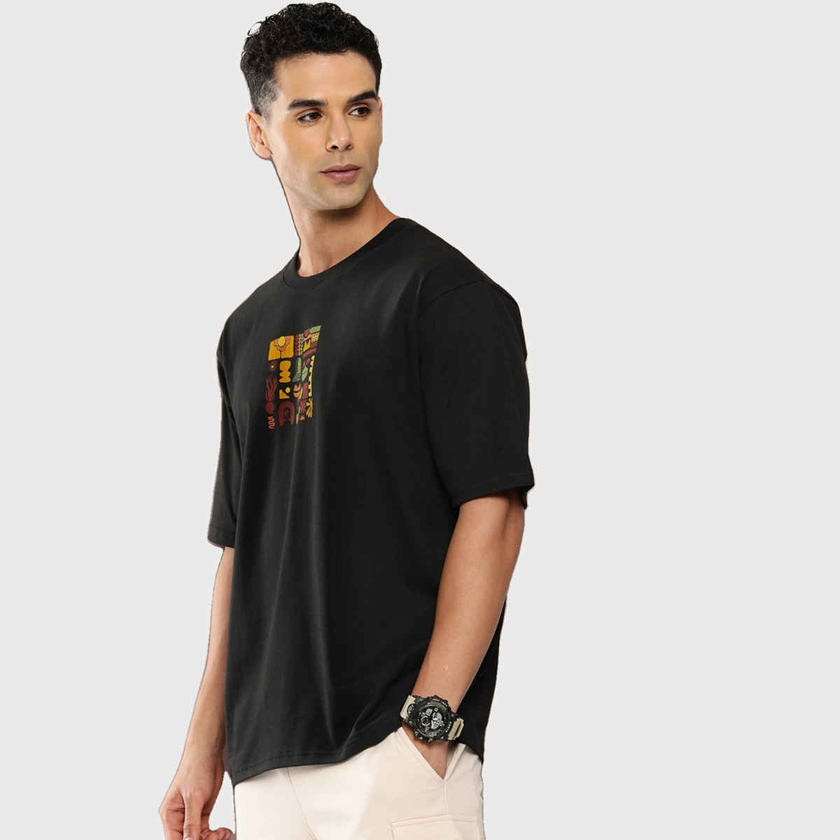 Dillinger Men's T-shirt Oversized Drop-Shoulder Printed Graphic Pure Cotton | Black - M