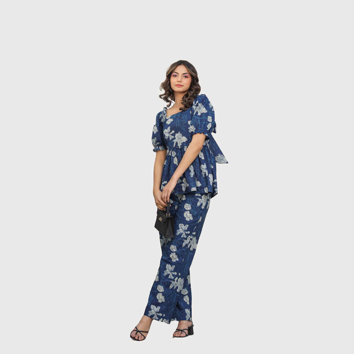 Jisora Women's Blue Cotton Co-ord Sets | L - CS1786