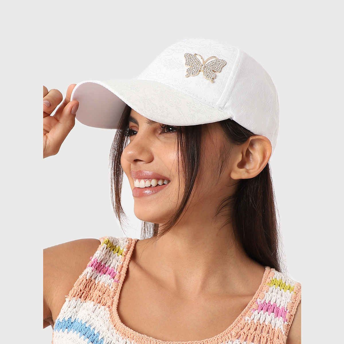 Haute Sauce Women's Embellished Cotton Blend Baseball Cap | White - One Size