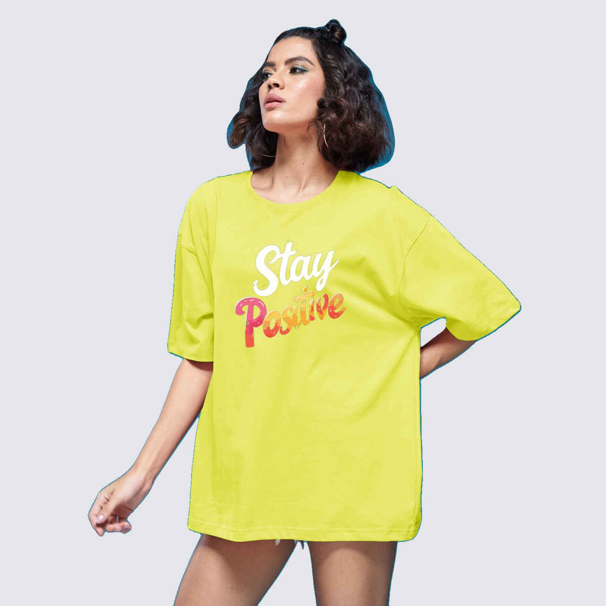 Smartees Women's Oversize Printed T-shirt | WW - 2034 | Lemon - XL