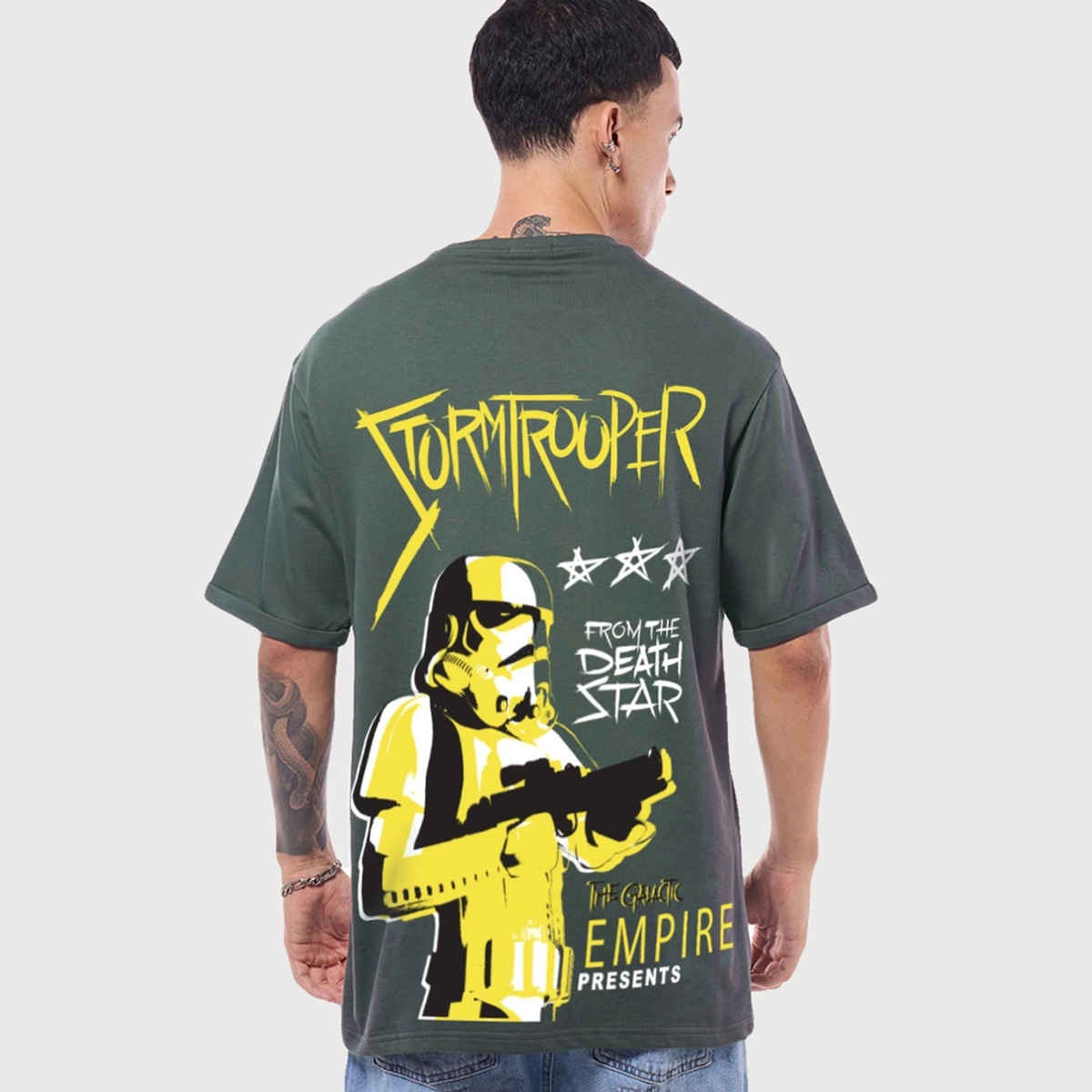 Bewakoof Men's Disney Storm Trooper Graphic Printed Oversized T-shirt | Grey - 2XL