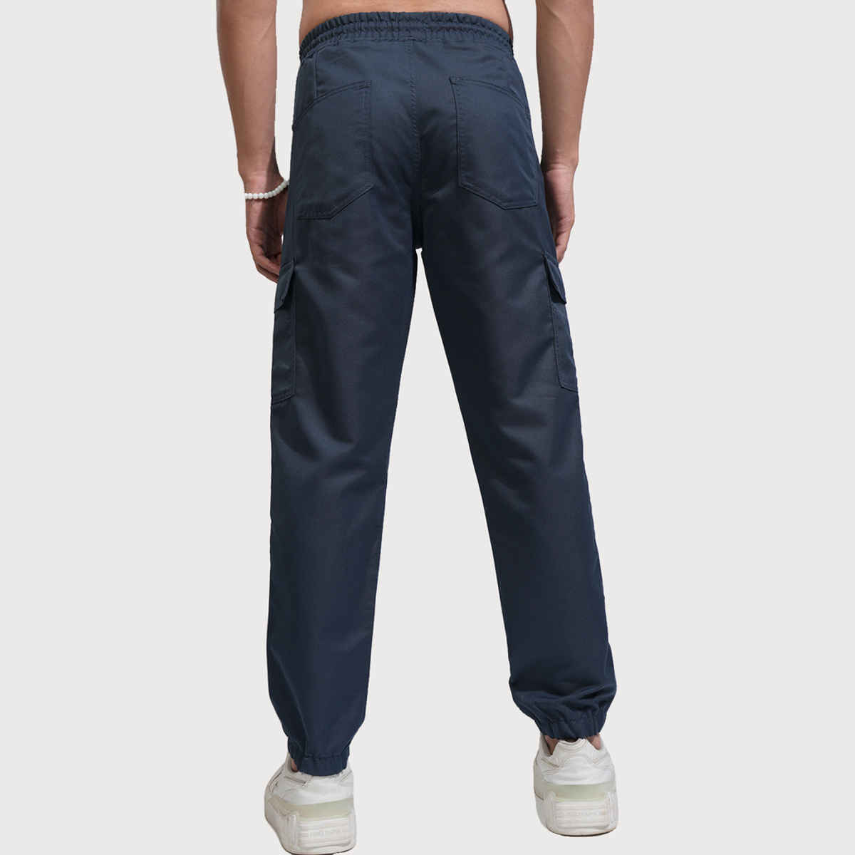 HIGHLANDER Men's Solid Regular Fit Mid-Rise Cargo-Style Joggers | Blue - 34