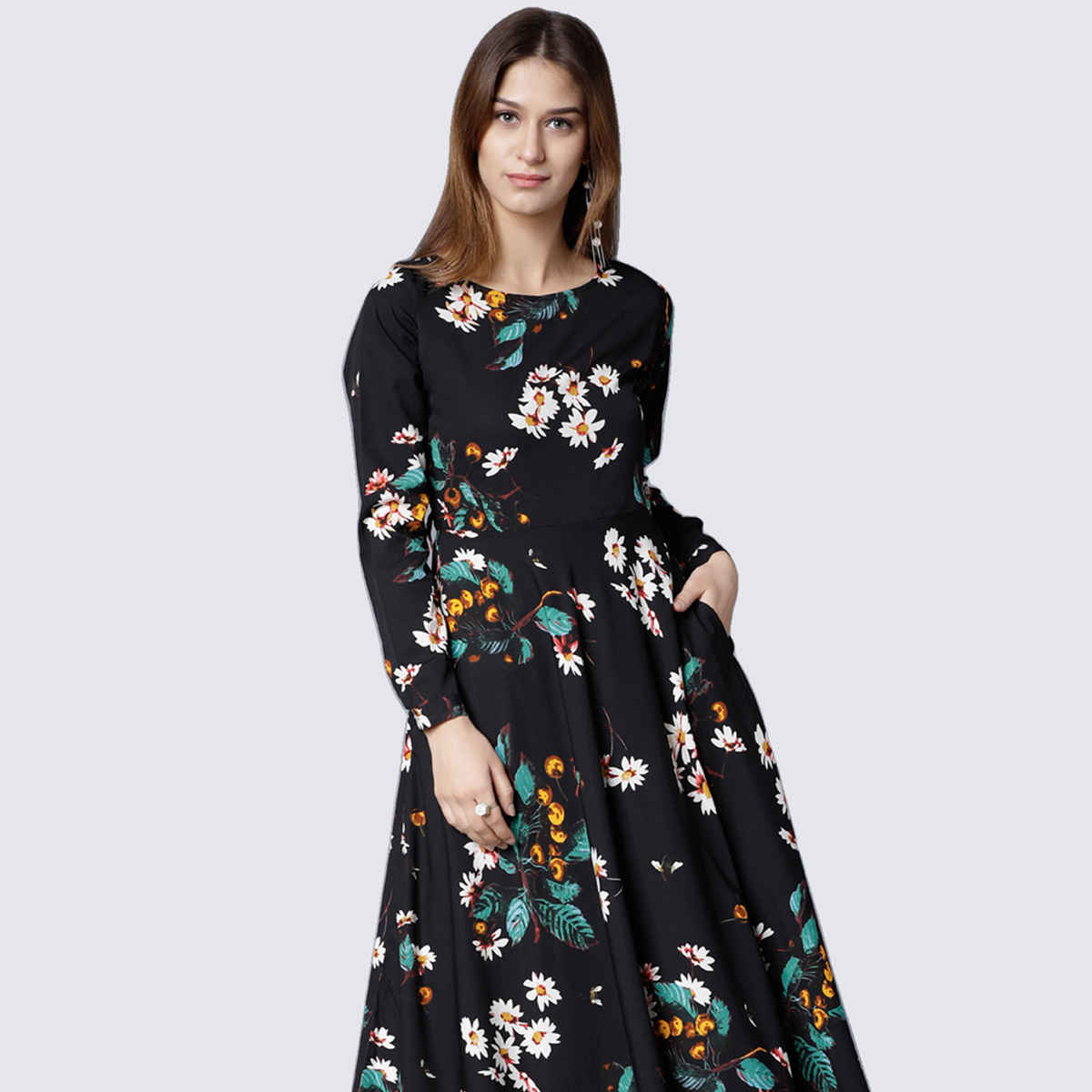 Tokyo Talkies Women's Floral Printed Maxi Dress | Black - L