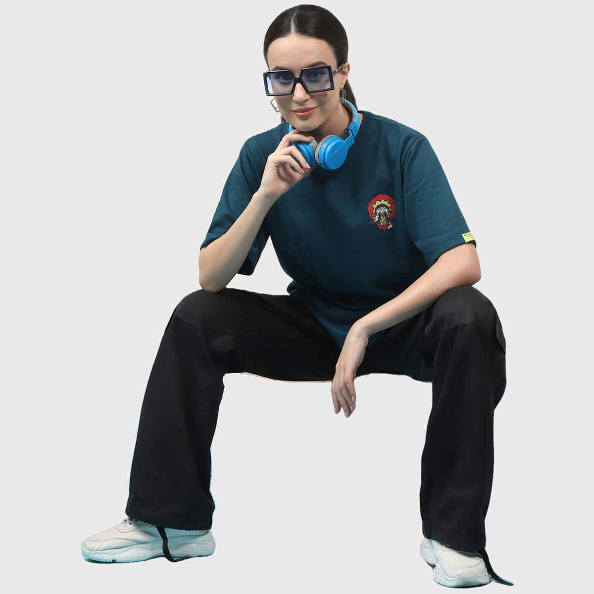 Rigo Women Terry Oversized Printed T-shirt | Teal - M