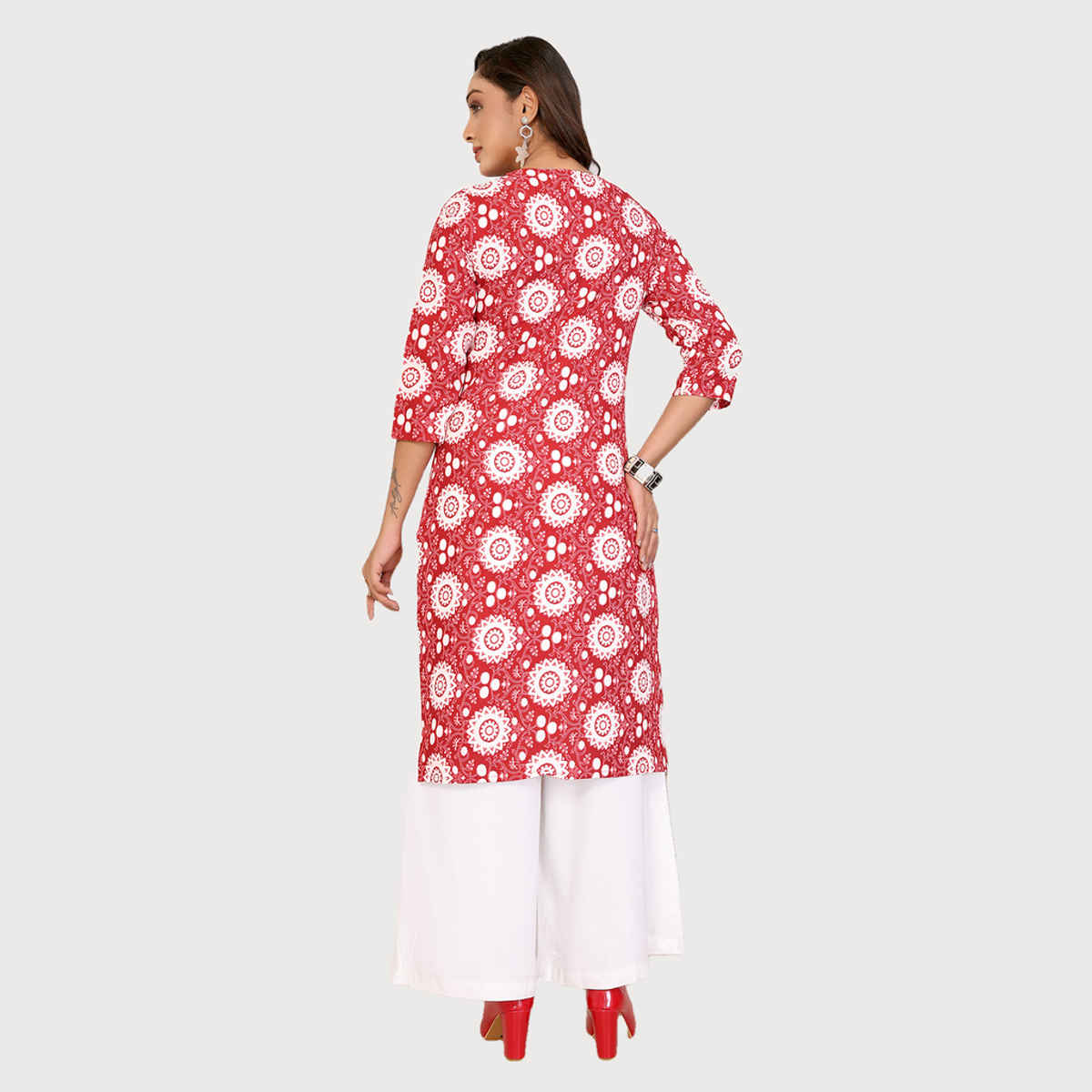 Rangita Women's Rayon Printed Straight Knee Length Kurta | Maroon - L