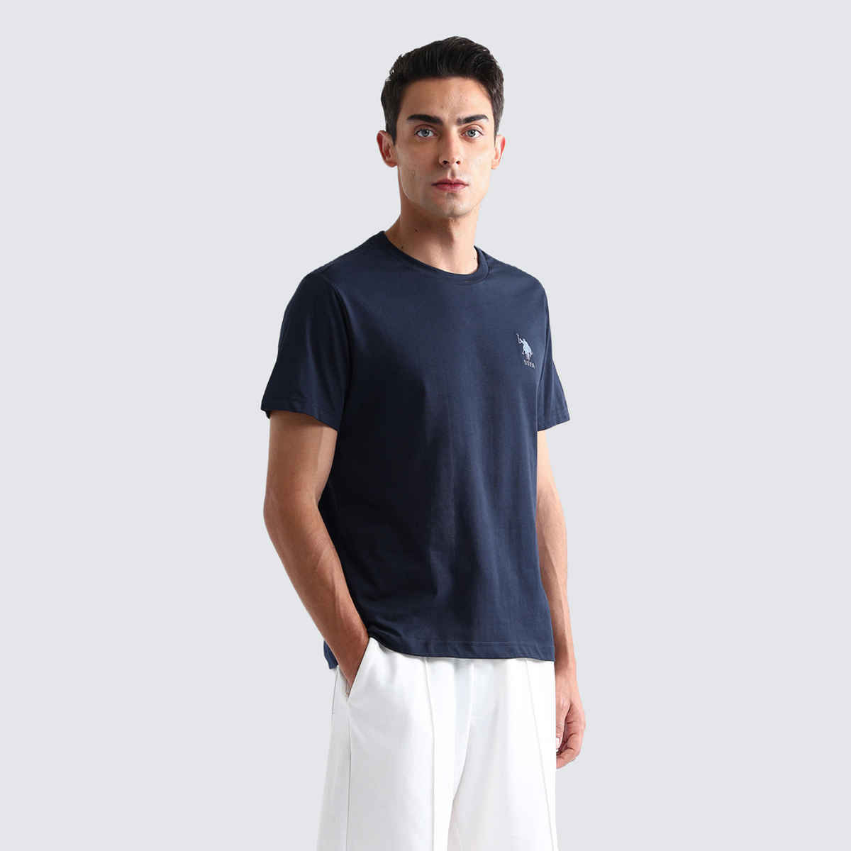 USPA Crew Neck Comfort Fit Cotton Tshirt For Men - Navy - L