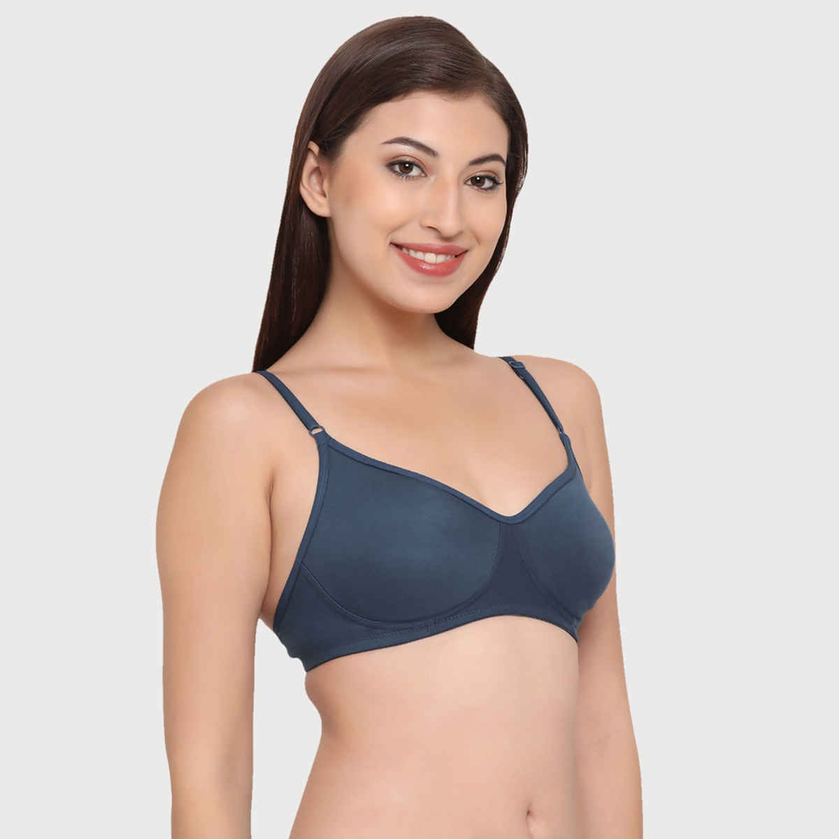 Clovia Women Non-Padded Non-Wired Full Coverage T-Shirt Bra - Cotton Rich | Navy Blue | 38C