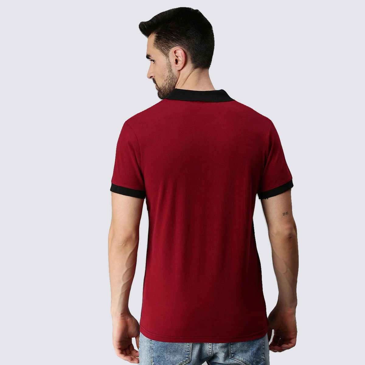 VEIRDO Men's Colorblock Regular Polo T-Shirt | P-22 BLK MRN | Maroon - XL