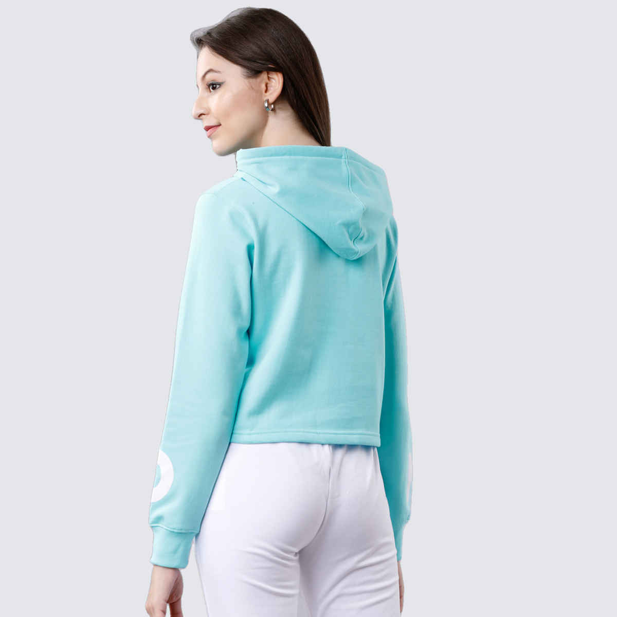 Tokyo Talkies Women's Printed Hooded Sweatshirt | Angel Blue - M