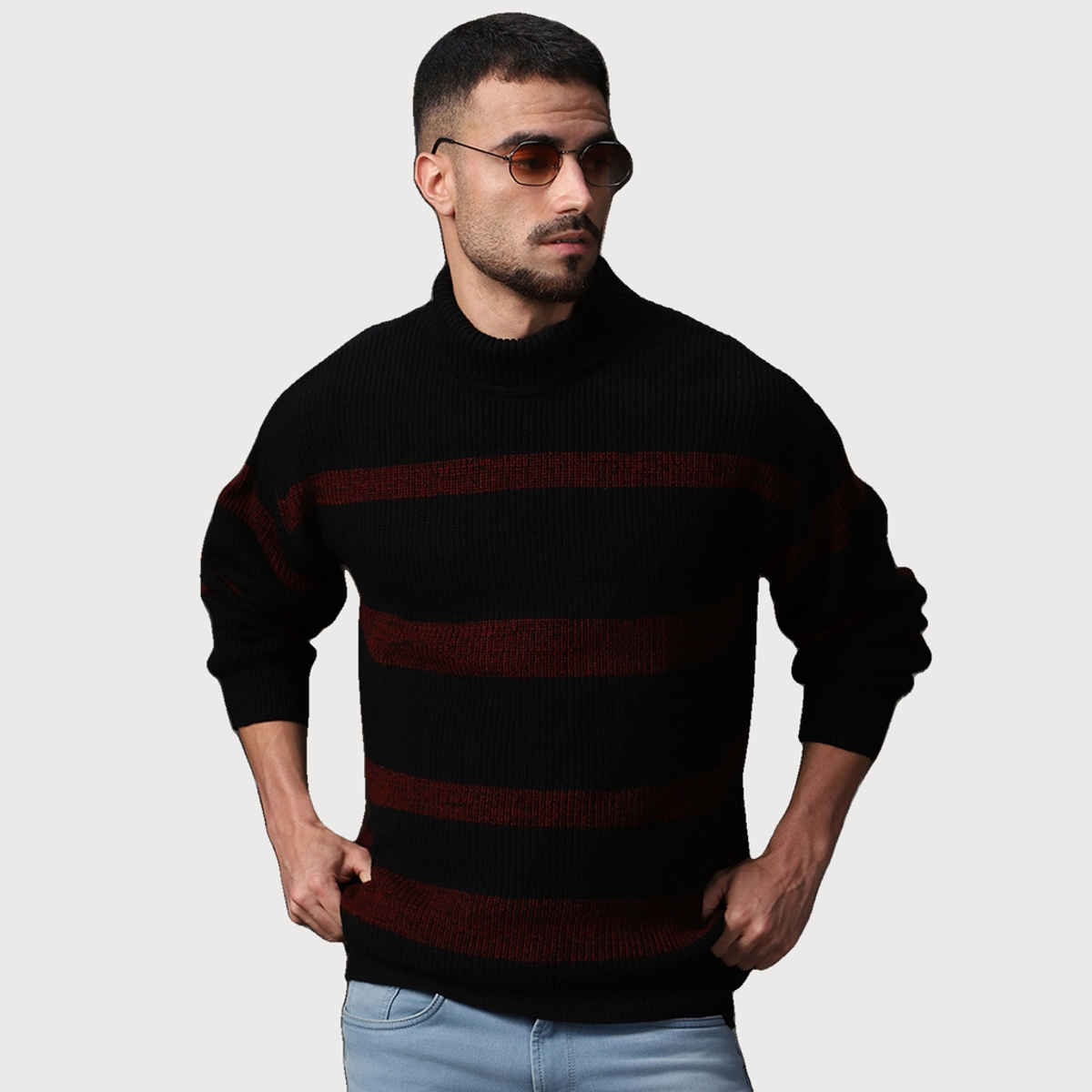 High Star Men's Striped Pullover | Black & Red - XL