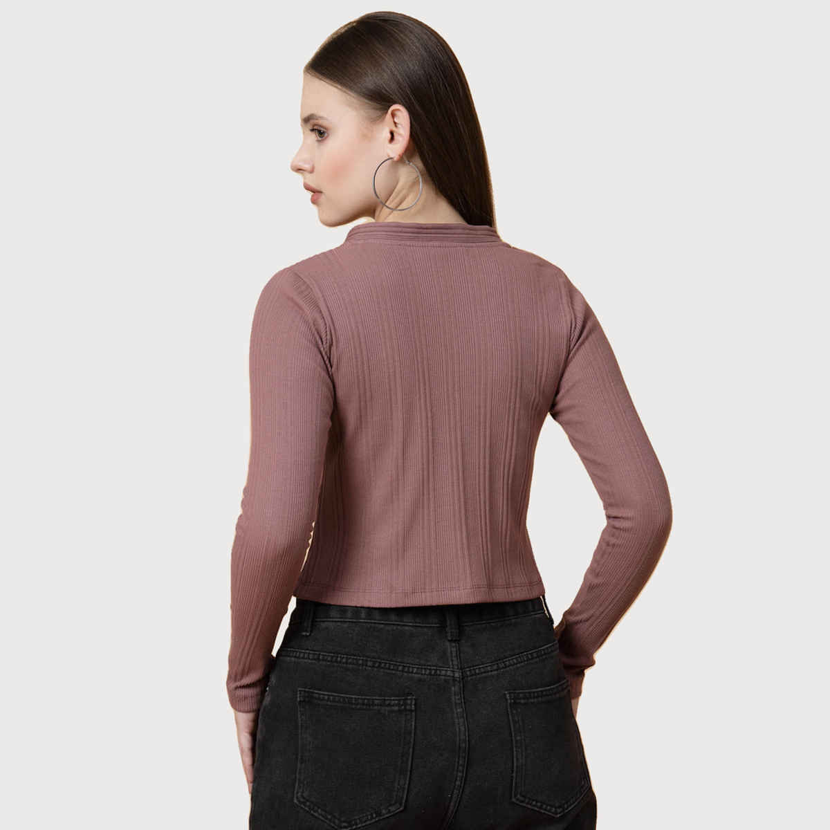 Rigo Women Rib Crop Top | Mauve - XL