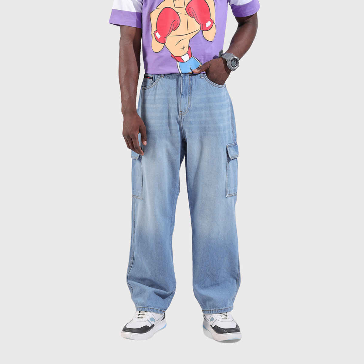 The Indian Garage Co Men's Baggy Fit Solid Street Jeans | G-171 | Blue - 30