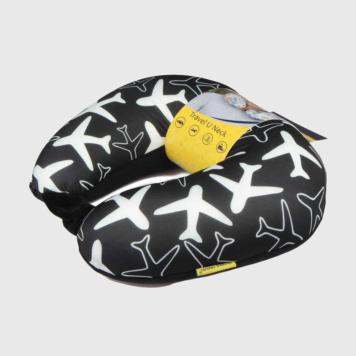 Orka Travel Digital Printed Microbeads U Neck Pillow |Planes Black