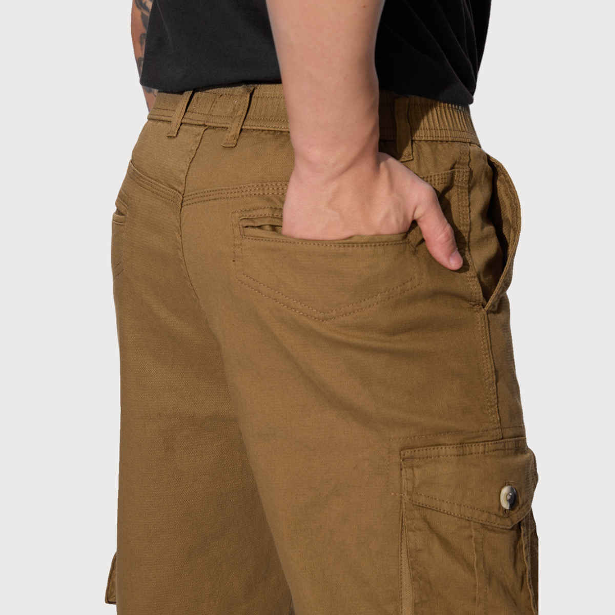 The Souled Store Men's Solids Cargo Pants | Brown - 38
