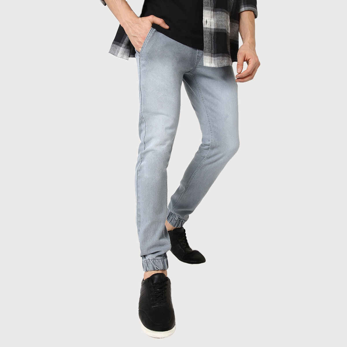 Urbano Fashion Men's Light Grey Slim Fit Stretch Jogger Jeans-32