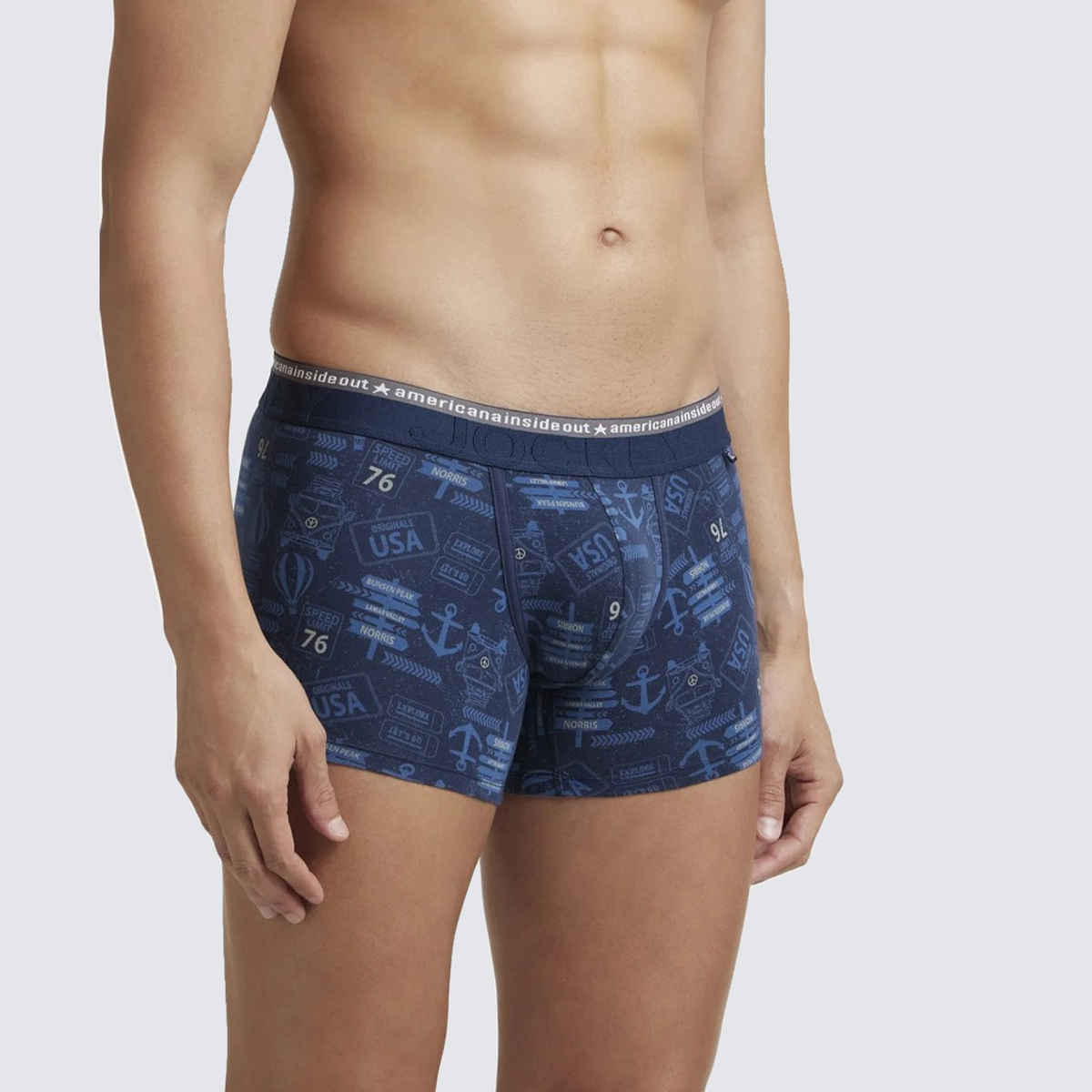 Jockey US63 Men's Super Combed Cotton Elastane Stretch Underwear Printed Trunk|Ultrasoft Waistband | Navy-M