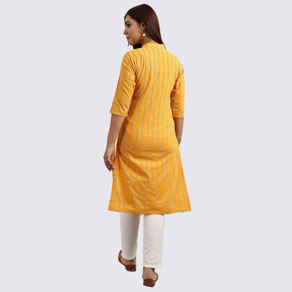 Libas Women's Striped Cotton Blend Straight Short | 29616 | Mustard - S