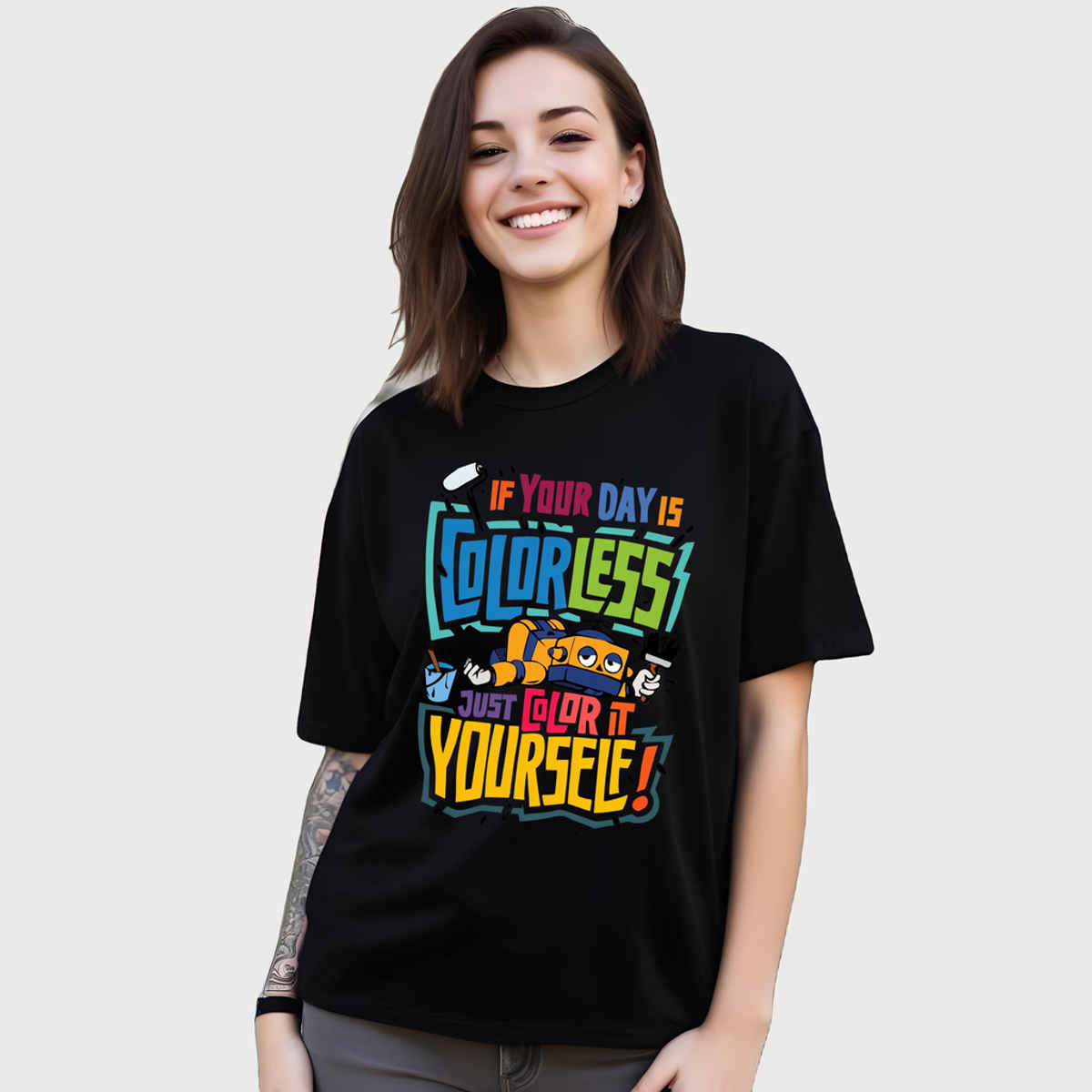 Smartees Women's Oversize Printed T-shirt | WW - 2063 | Black - L