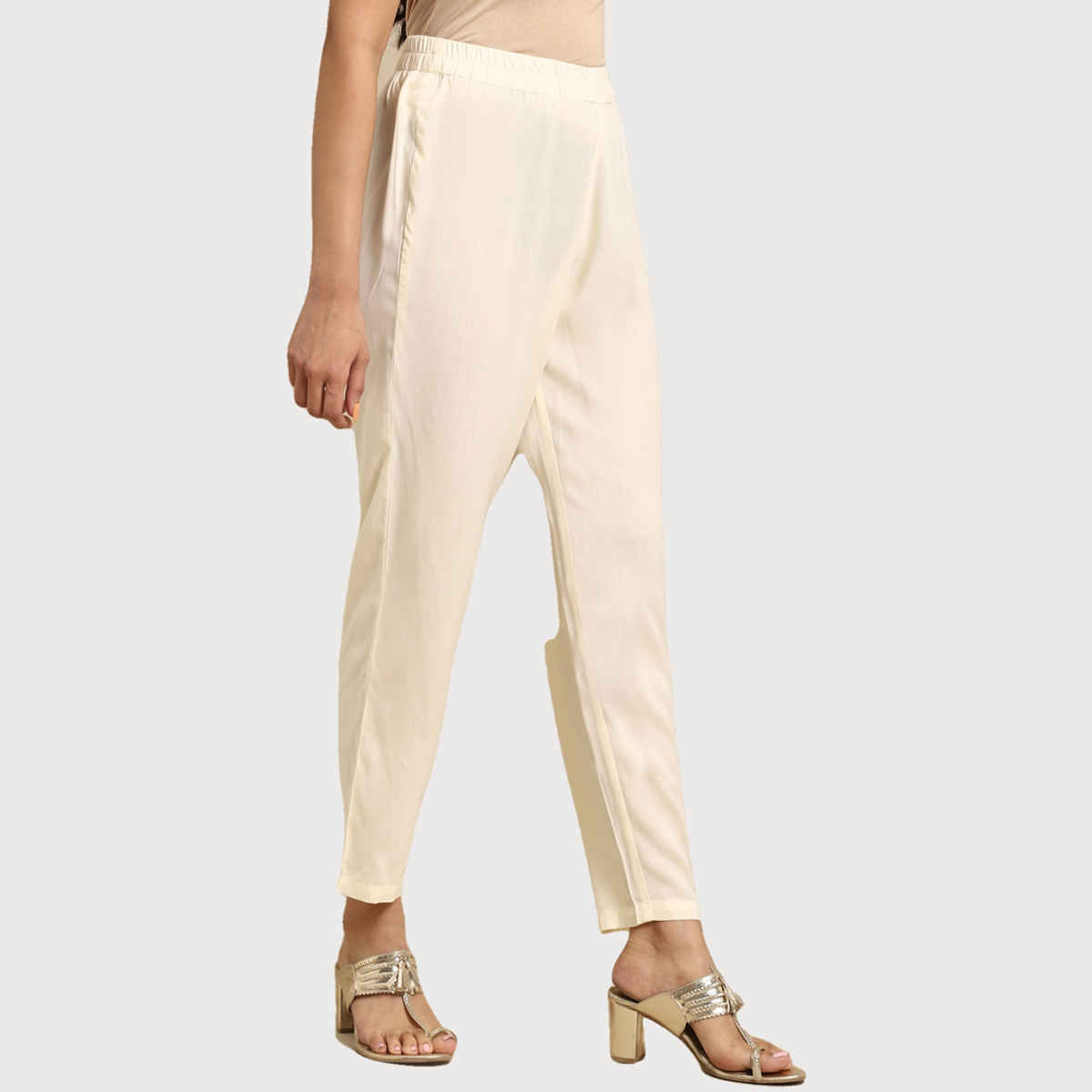 Rangita Women Ankle Length Straight Pant - Solid | Rayon | White | XL