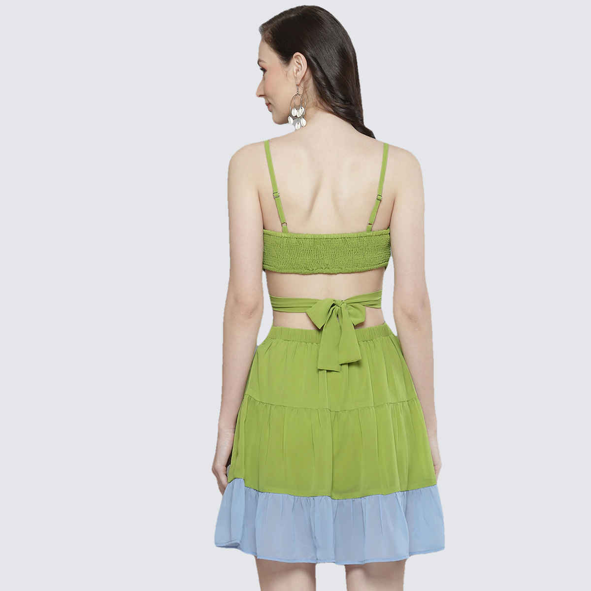 SASSAFRAS Women's Side Cut-Out Short Dress | Blue & Lime Green - S