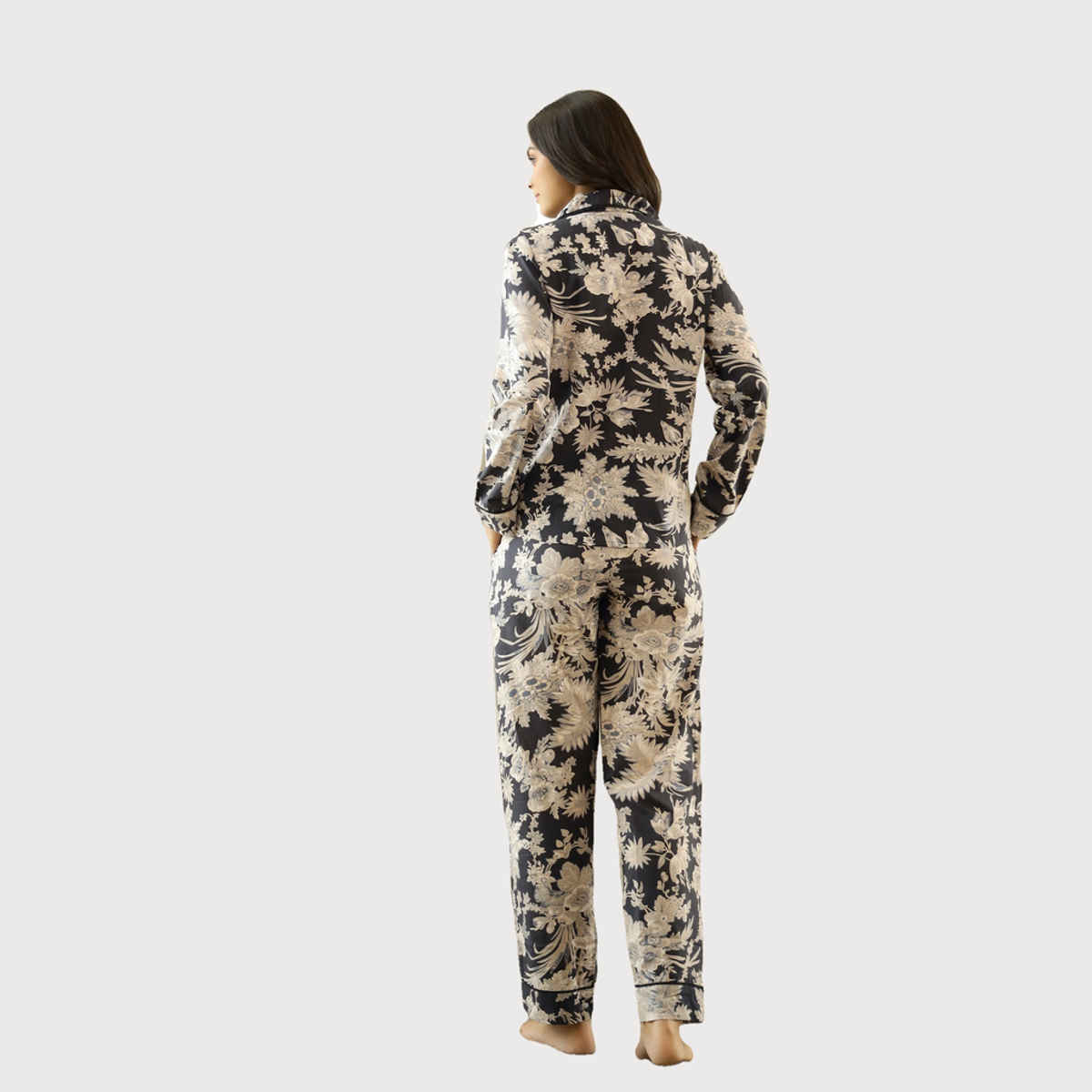 Sanskrutihomes Women's Printed Cotton Night Suit | Black - S