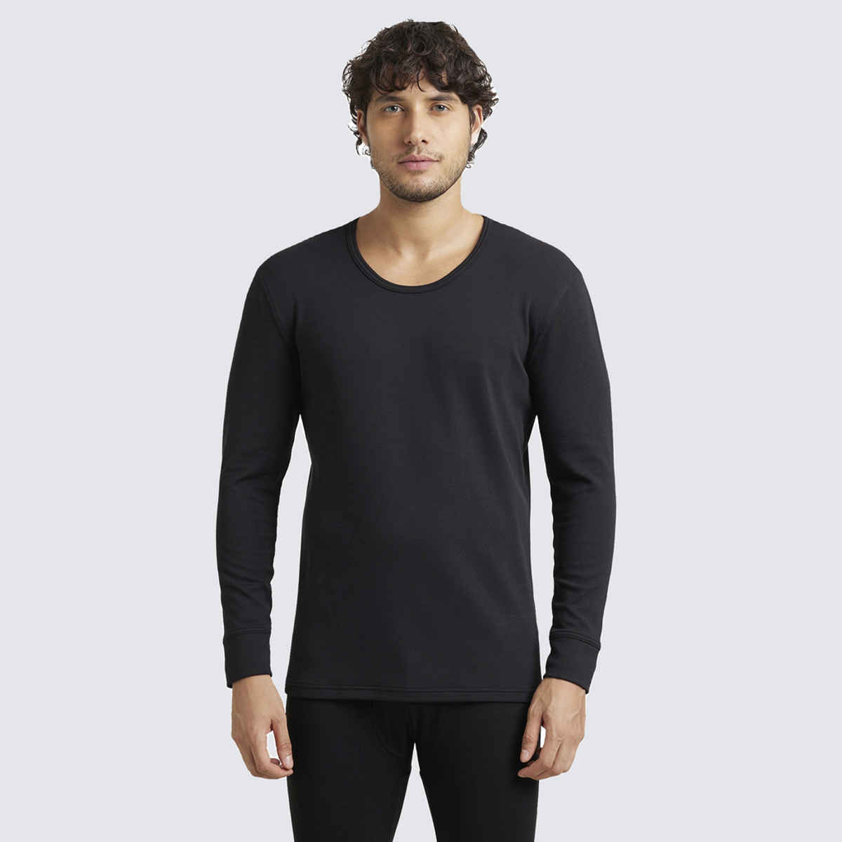 Jockey 2606 Men's Microfiber Elastane Stretch Fleece Full Sleeve Thermal Undershirt | Black-M