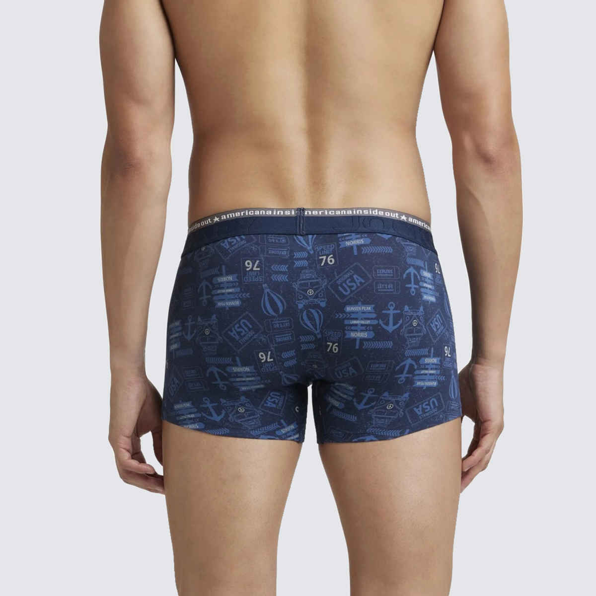 Jockey US63 Men's Super Combed Cotton Elastane Stretch Underwear Printed Trunk|Ultrasoft Waistband | Navy-M